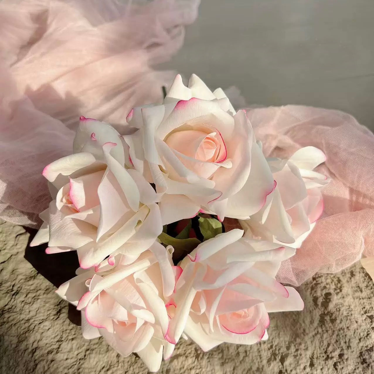 Faux Rose Bouquet - Pink Edged (10 Stems / 10 Roses)