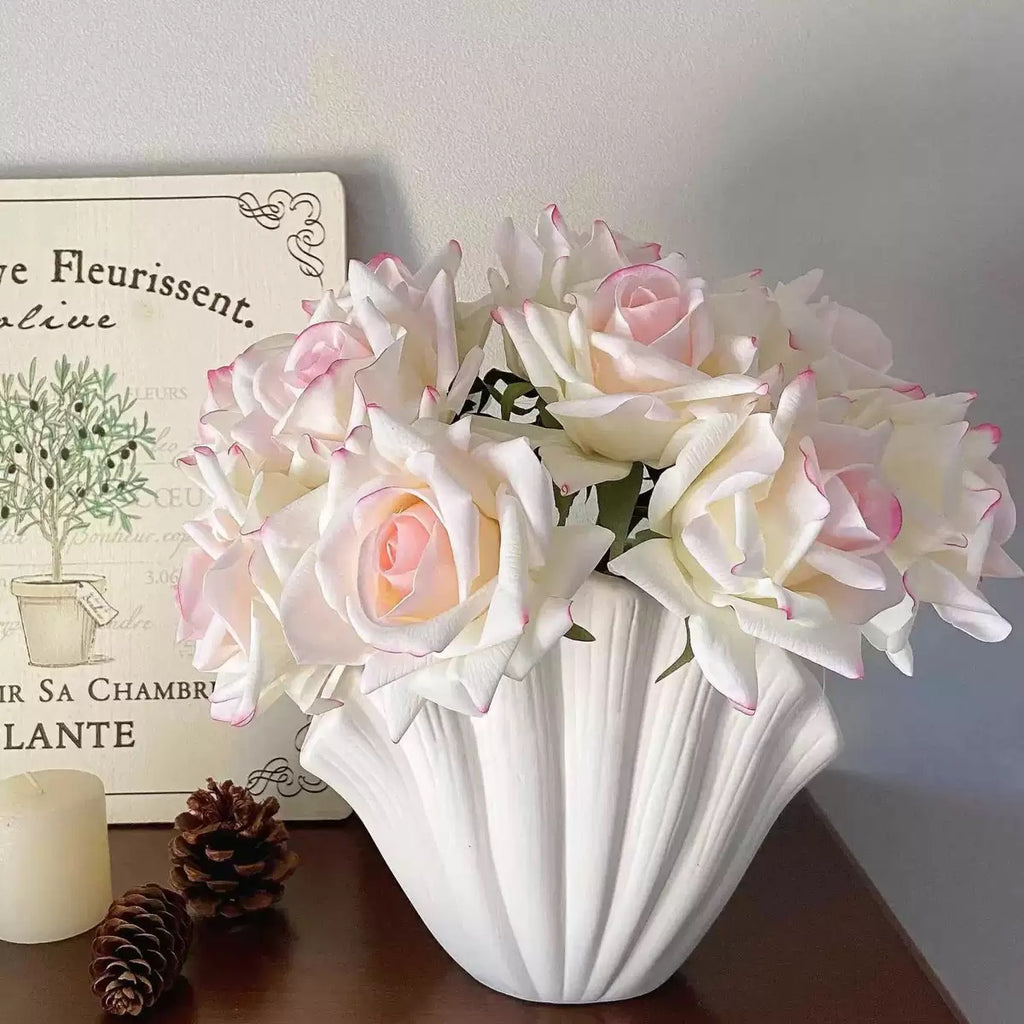 Faux Rose Bouquet - Pink Edged (10 Stems / 10 Roses)
