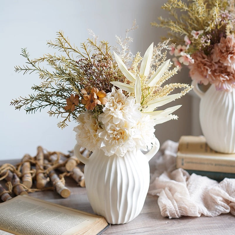 Faux Mixed Floral Bouquet - Cream and Orange (Multiple Stems)