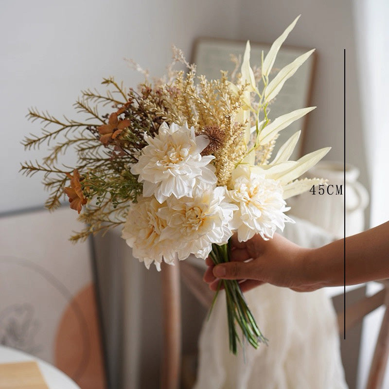 Faux Mixed Floral Bouquet - Cream and Orange (Multiple Stems)