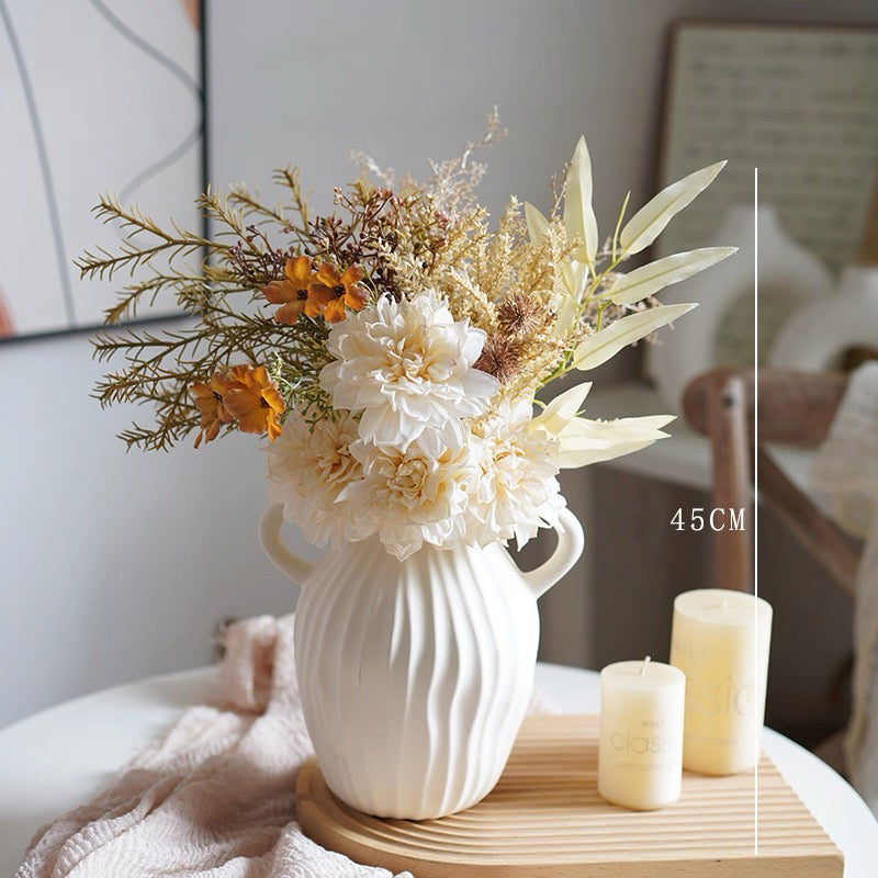 Faux Mixed Floral Bouquet - Cream and Orange (Multiple Stems)