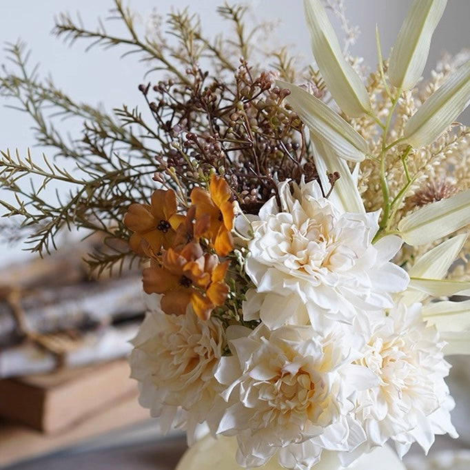 Faux Mixed Floral Bouquet - Cream and Orange (Multiple Stems)