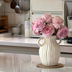 Double Handled Textured Vase - White