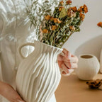 Double Handled Textured Vase - White
