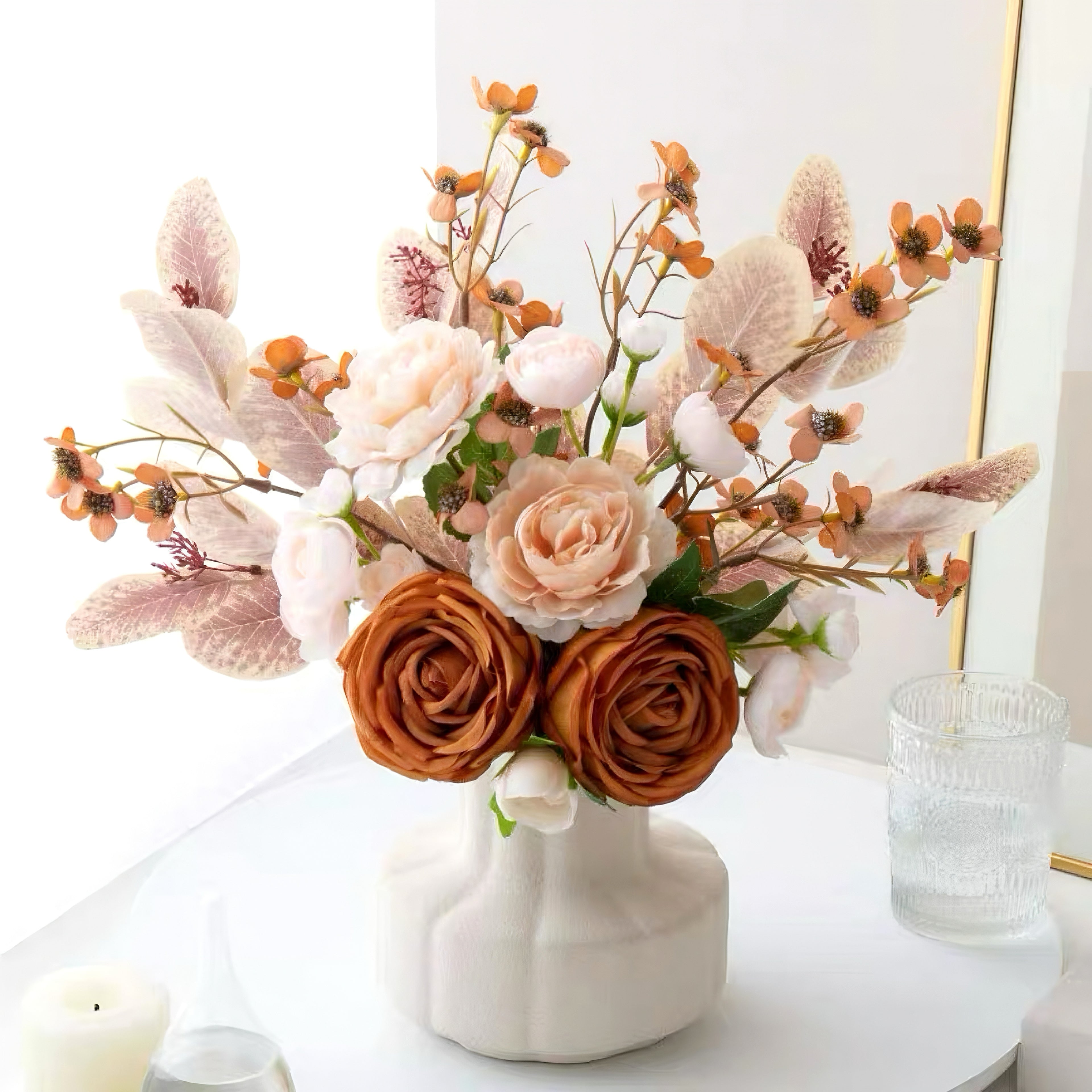 Faux Autumn Arrangement - Apricot Rose