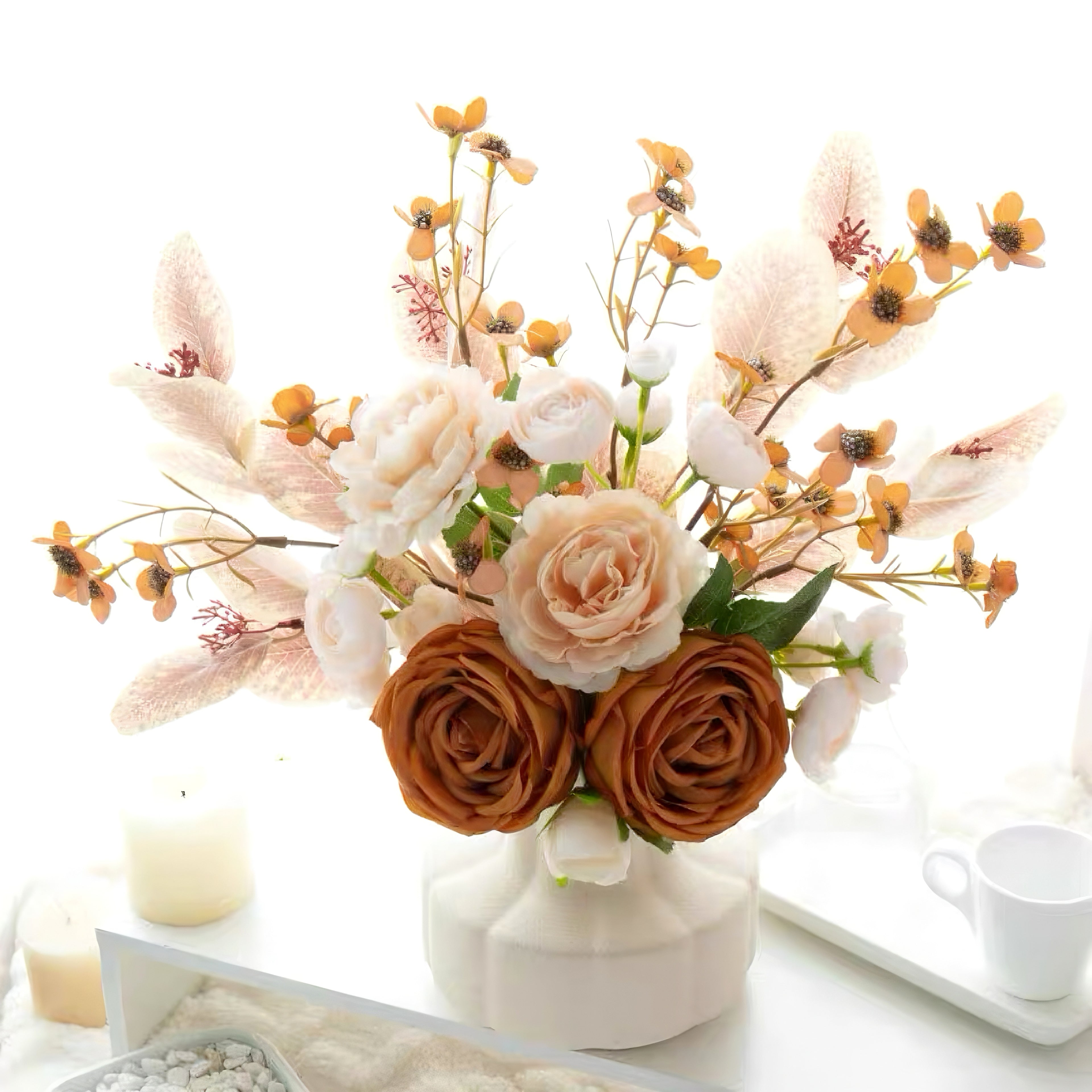 Faux Autumn Arrangement - Apricot Rose