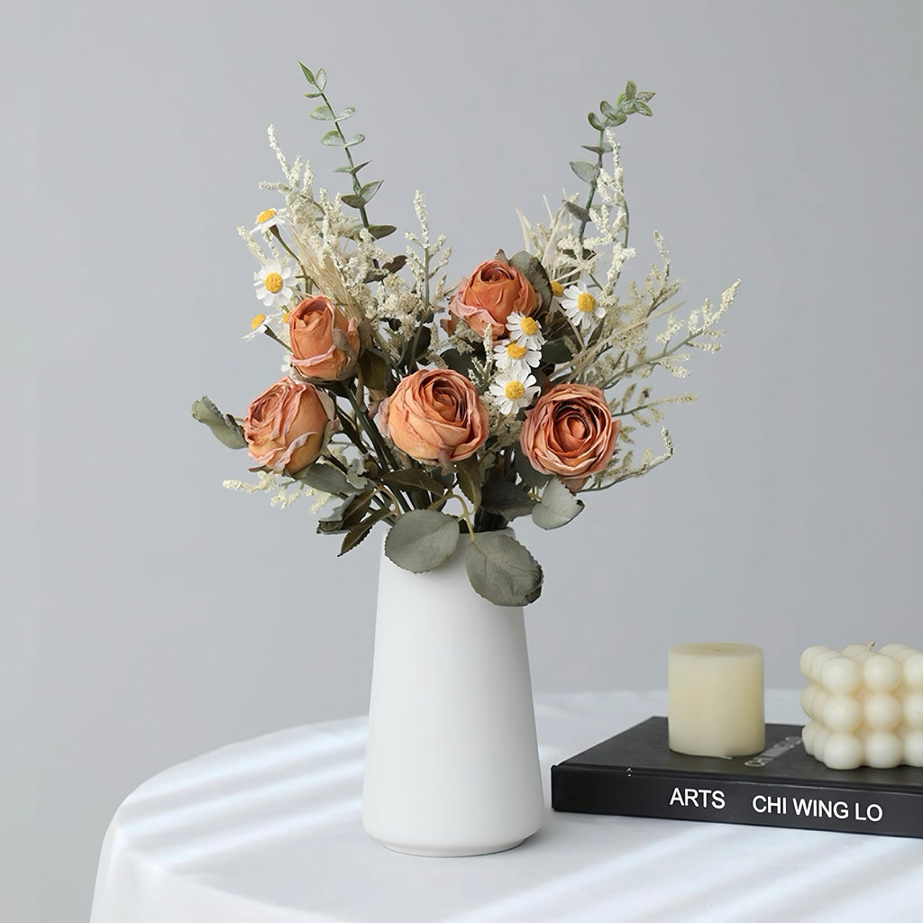 Faux Autumn Rose Bouquet - Terracotta & White