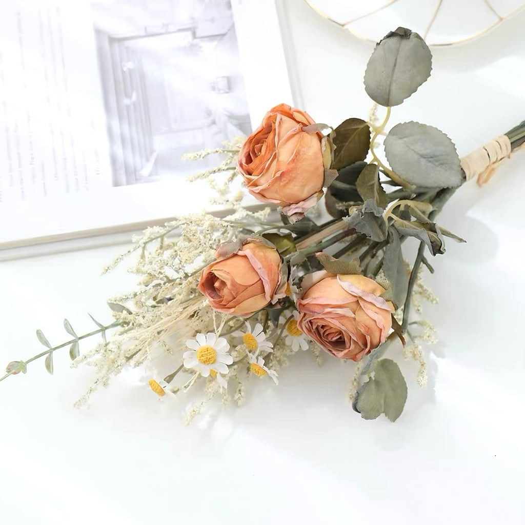 Faux Autumn Rose Bouquet - Terracotta & White