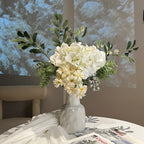 Textured Beige Ceramic Vase - White