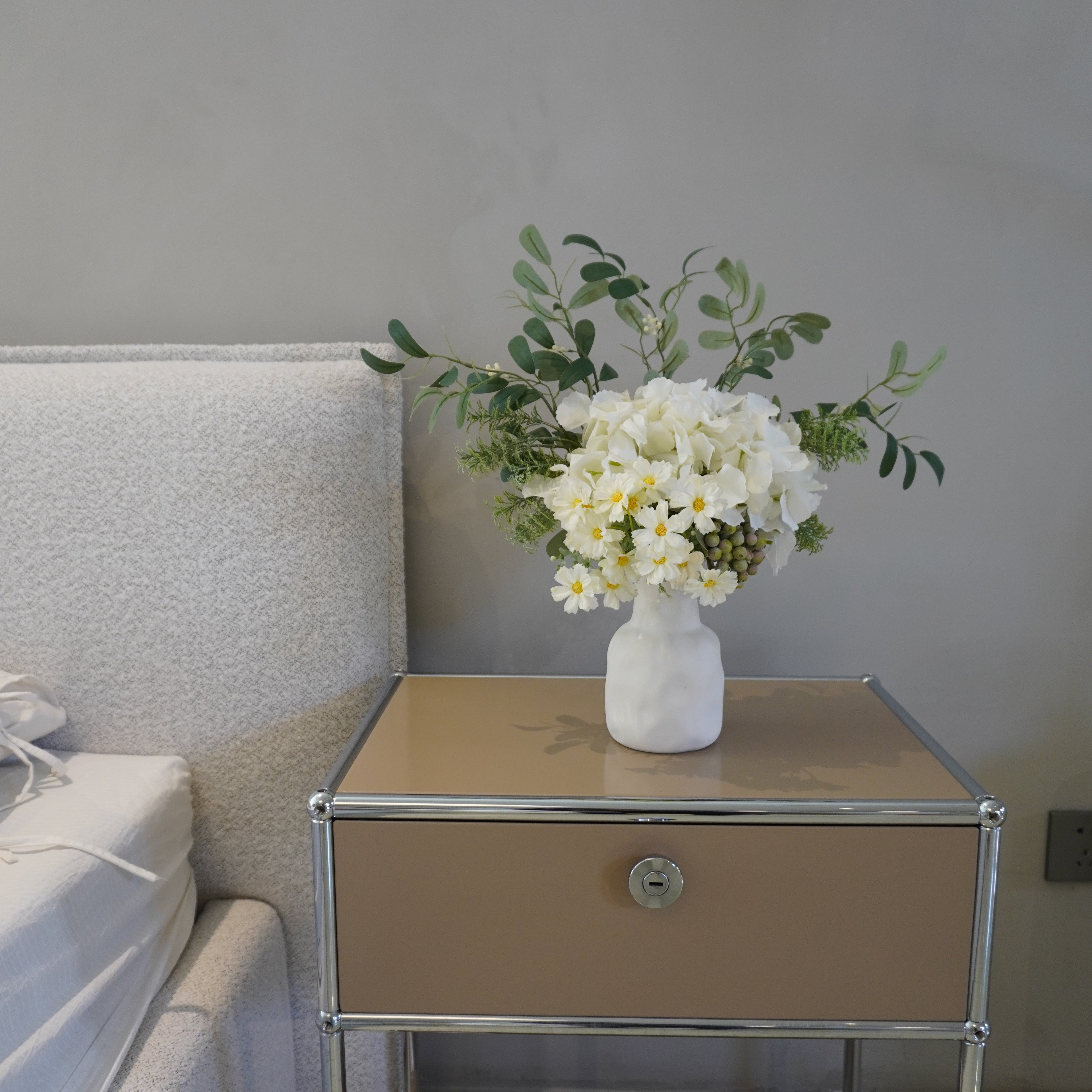 Faux Arrangement - Eucalyptus & White Hydrangea