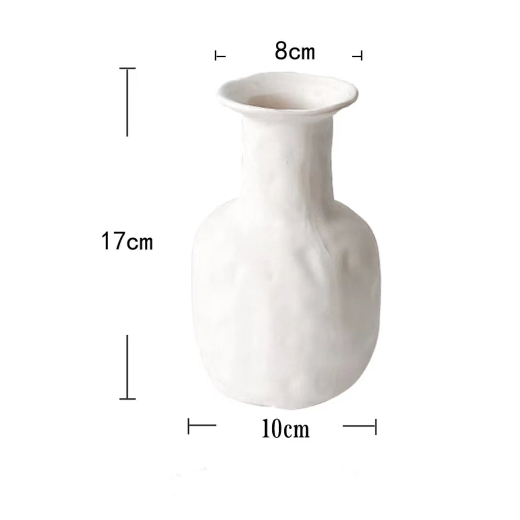 Textured Beige Ceramic Vase - White