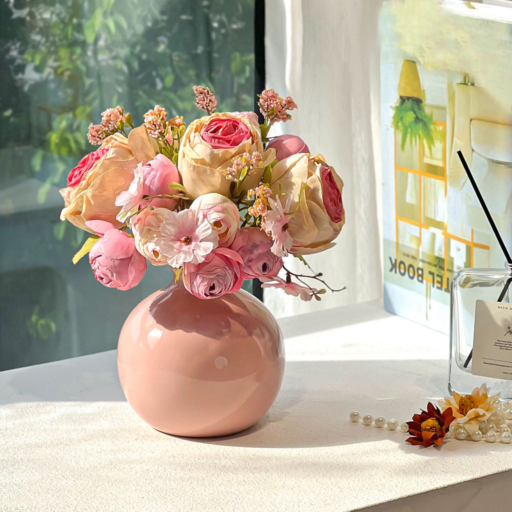 Faux Blush Arrangement - Pink & Cream （Vase Included)