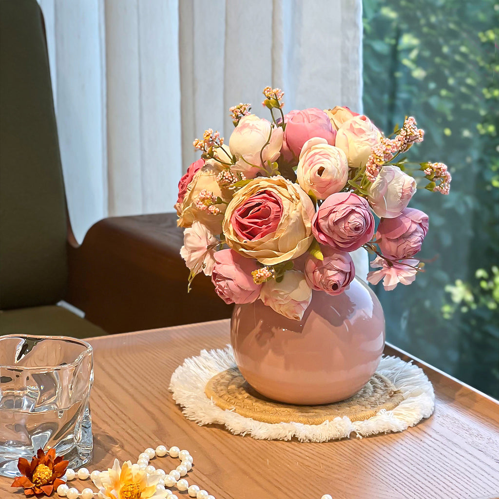 Faux Blush Arrangement - Pink & Cream （Vase Included)