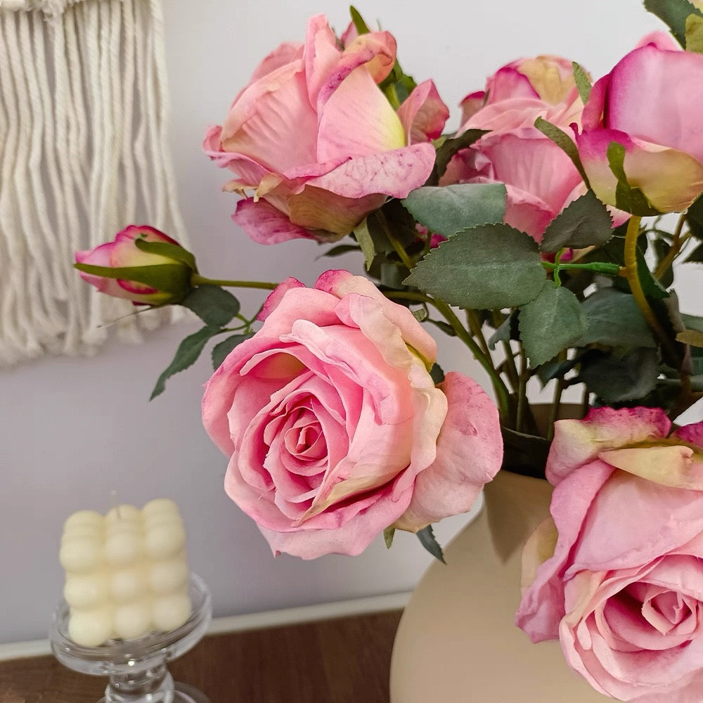 Faux Floral Arrangement - Pink Rose & Greenery (4 Stems)
