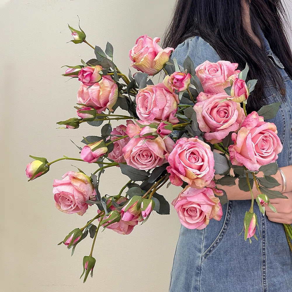 Faux Floral Arrangement - Pink Rose & Greenery (4 Stems)