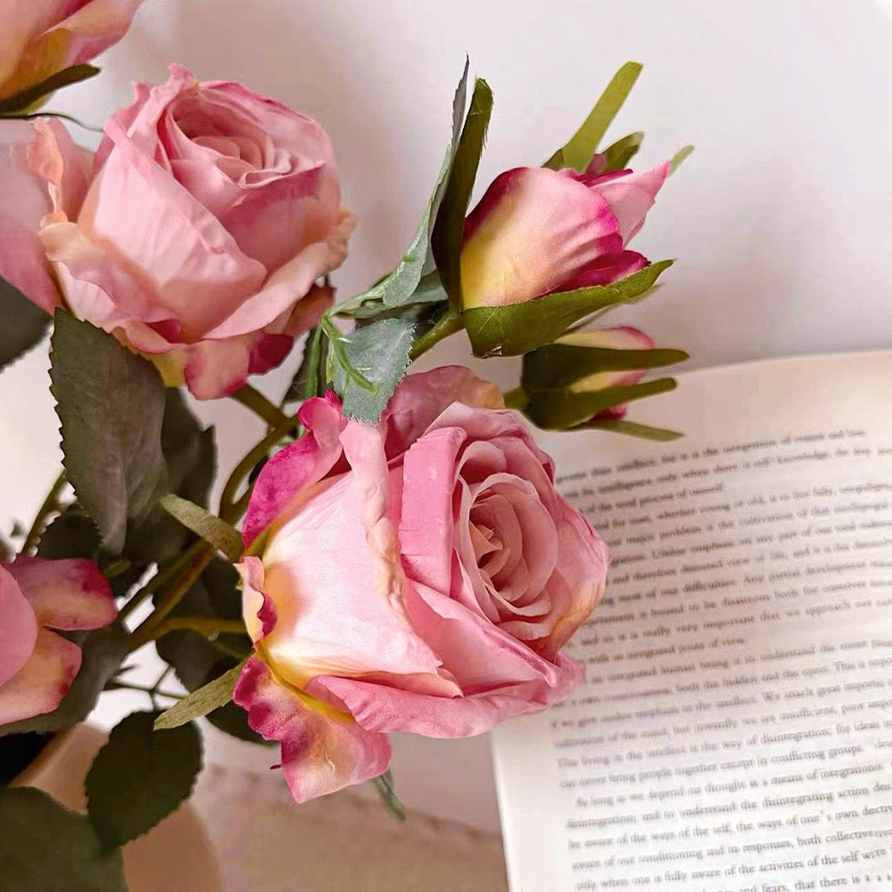 Faux Floral Arrangement - Pink Rose & Greenery (4 Stems)