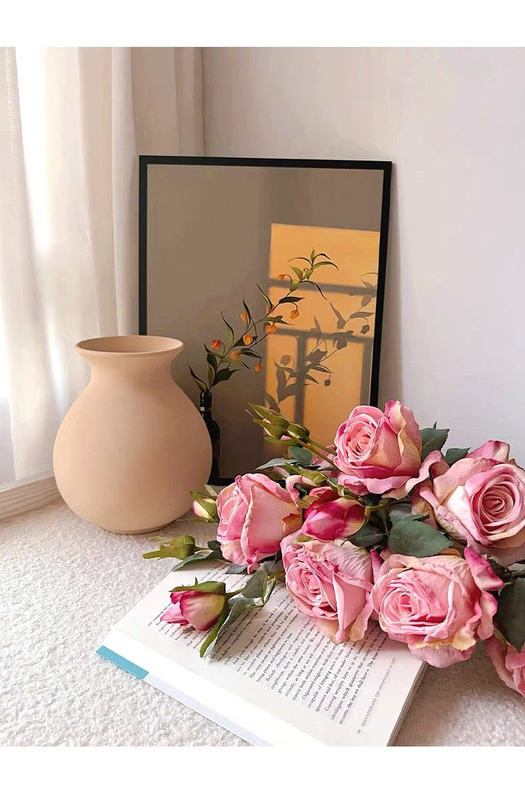 Faux Floral Arrangement - Pink Rose & Greenery (4 Stems)