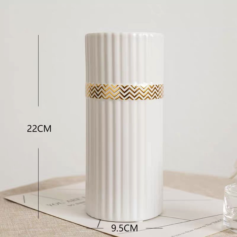 Ribbed Cylinder Vase - White