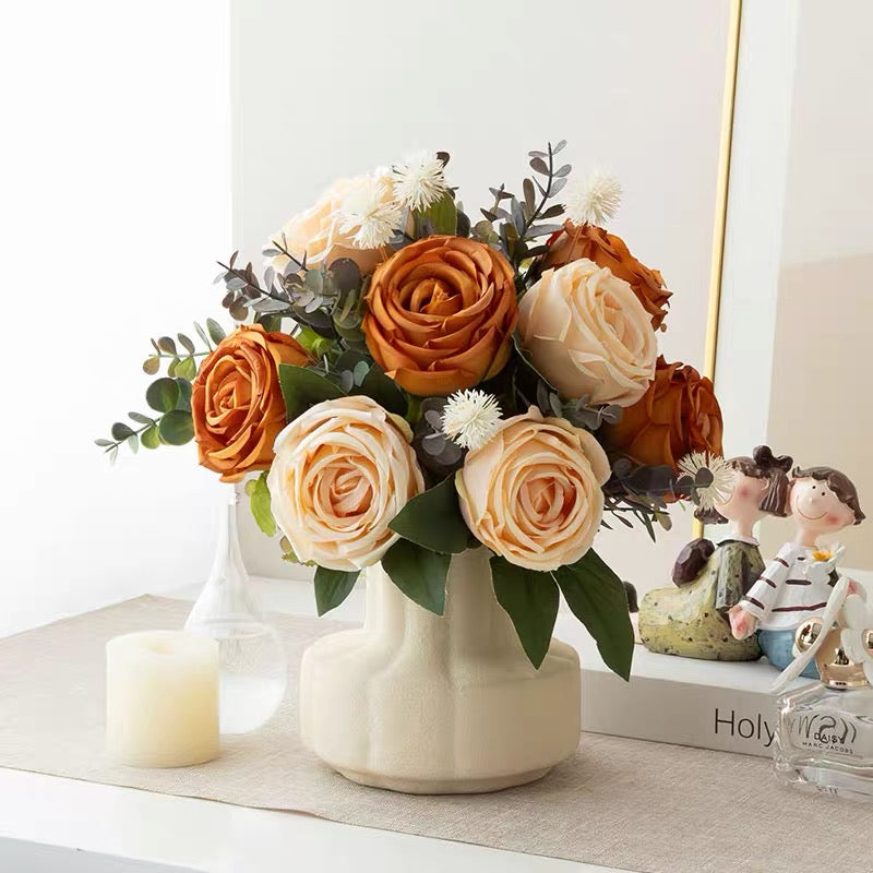 Faux Rose Arrangement - Autumn Rose & Eucalyptus
