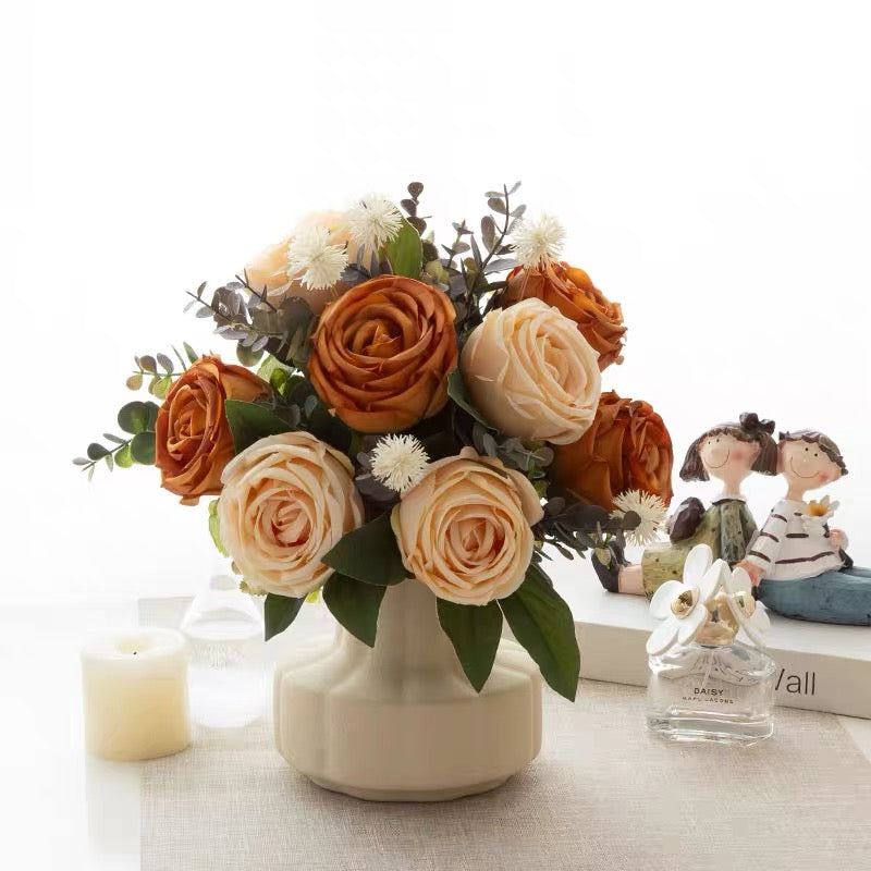 Faux Rose Arrangement - Autumn Rose & Eucalyptus