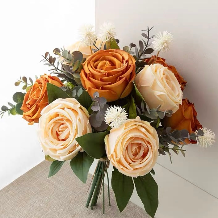 Faux Rose Arrangement - Autumn Rose & Eucalyptus