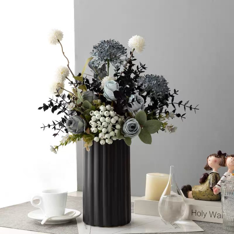 Ribbed Cylinder Vase - Black