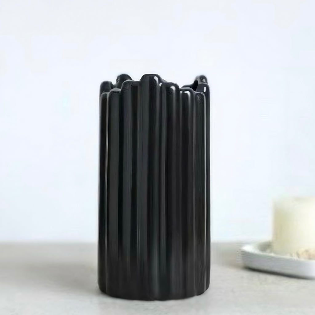 Ribbed Cylinder Vase - Black