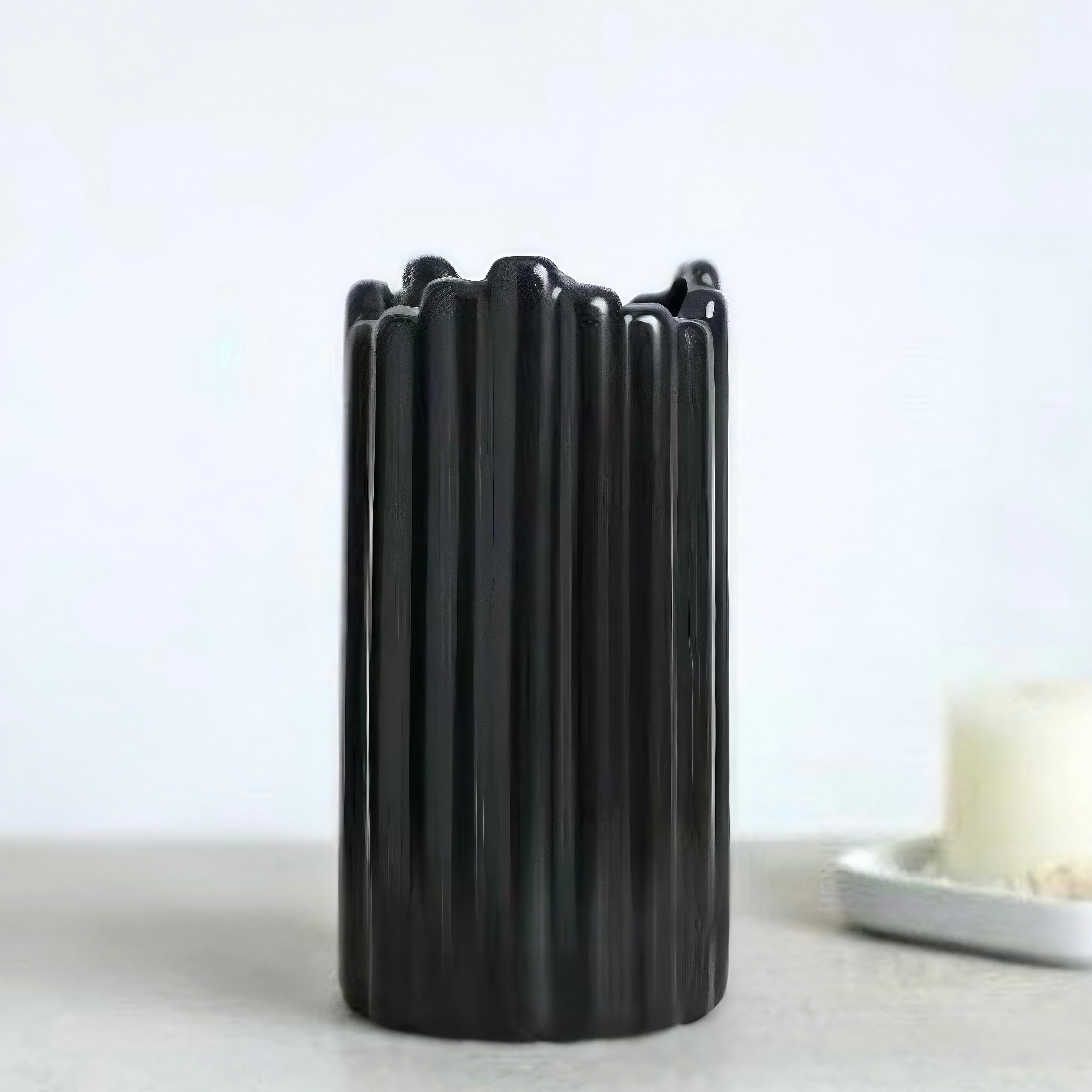 Ribbed Cylinder Vase - Black