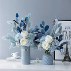 Faux Floral Arrangement - Blue & White Blooms with Gradient Foliage