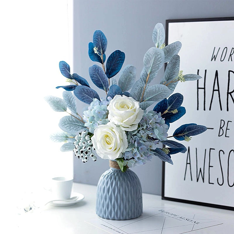 Rope Trimmed Textured Vase - Blue