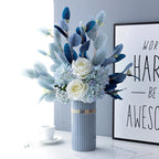 Faux Floral Arrangement - Blue & White Blooms with Gradient Foliage