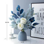 Faux Floral Arrangement - Blue & White Blooms with Gradient Foliage
