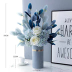 Faux Floral Arrangement - Blue & White Blooms with Gradient Foliage