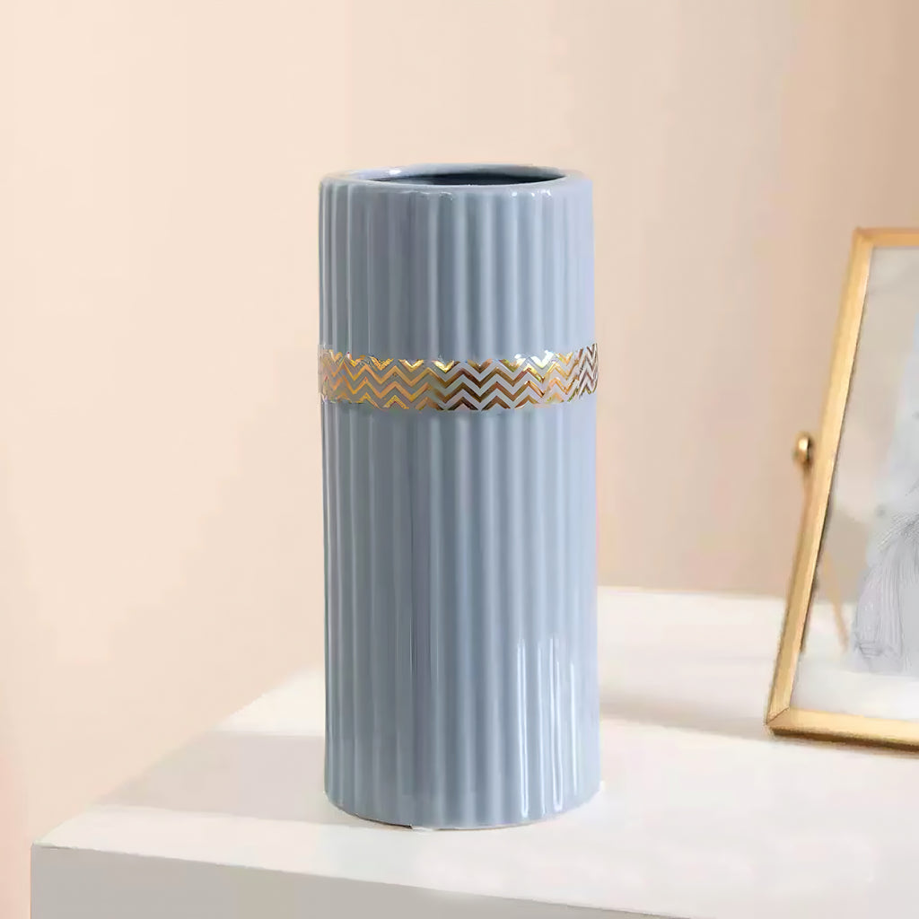 Ribbed Cylinder Vase - Blue
