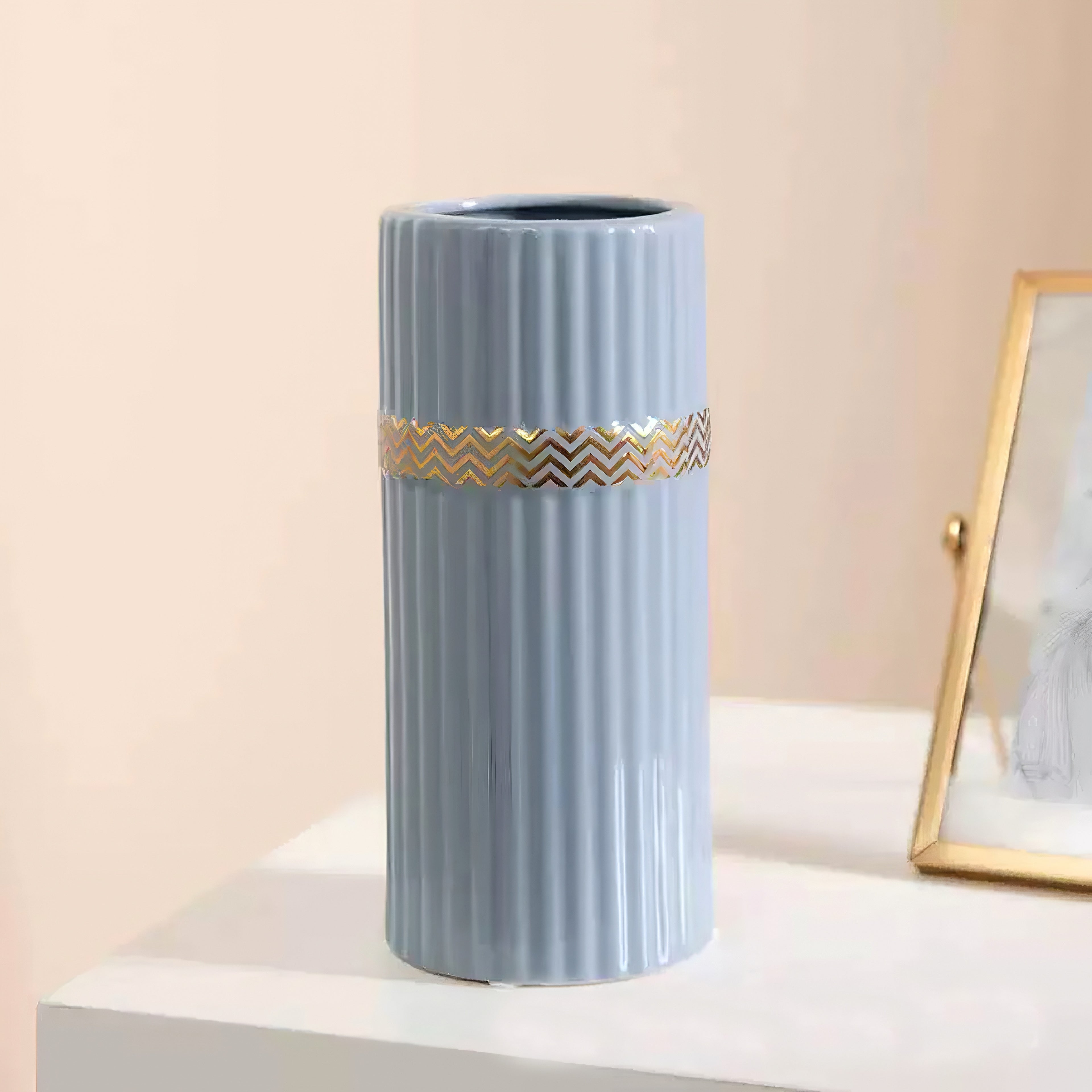 Ribbed Cylinder Vase - Blue