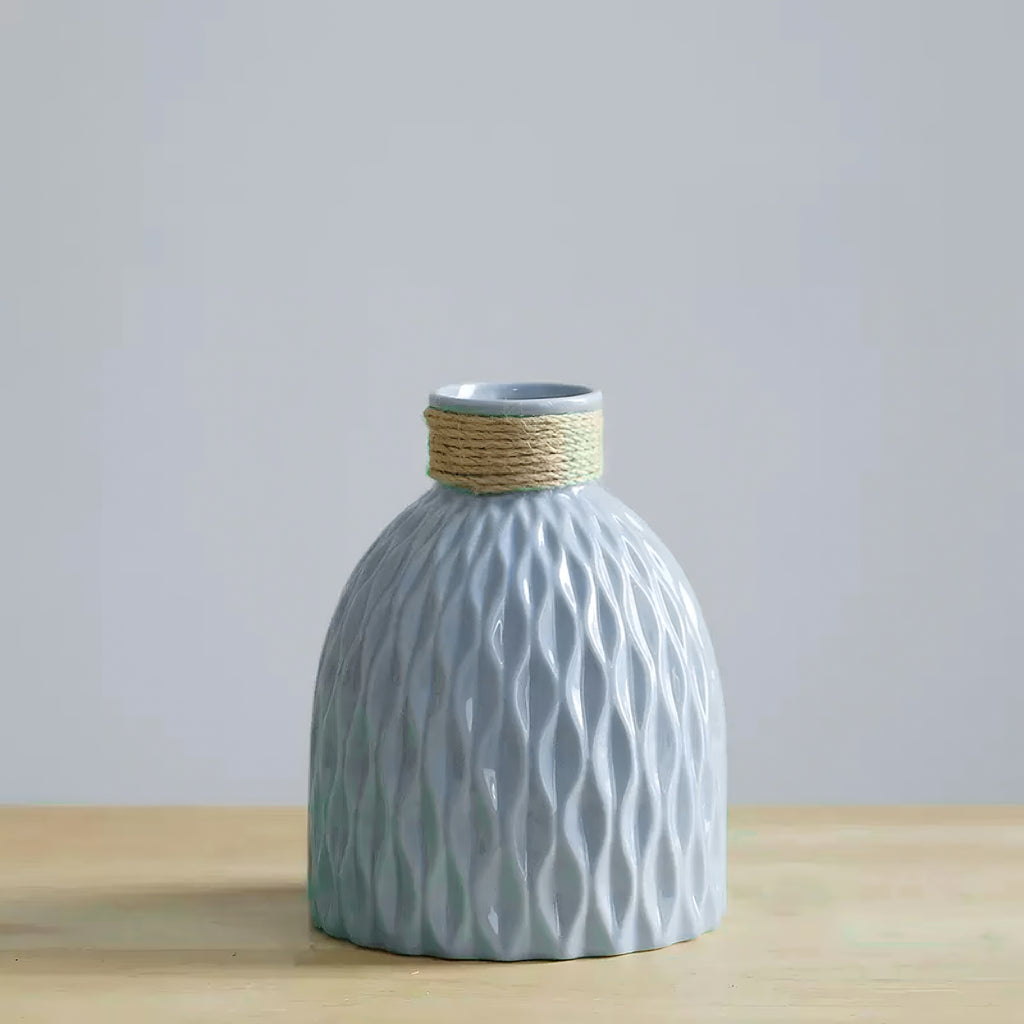 Rope Trimmed Textured Vase - Blue
