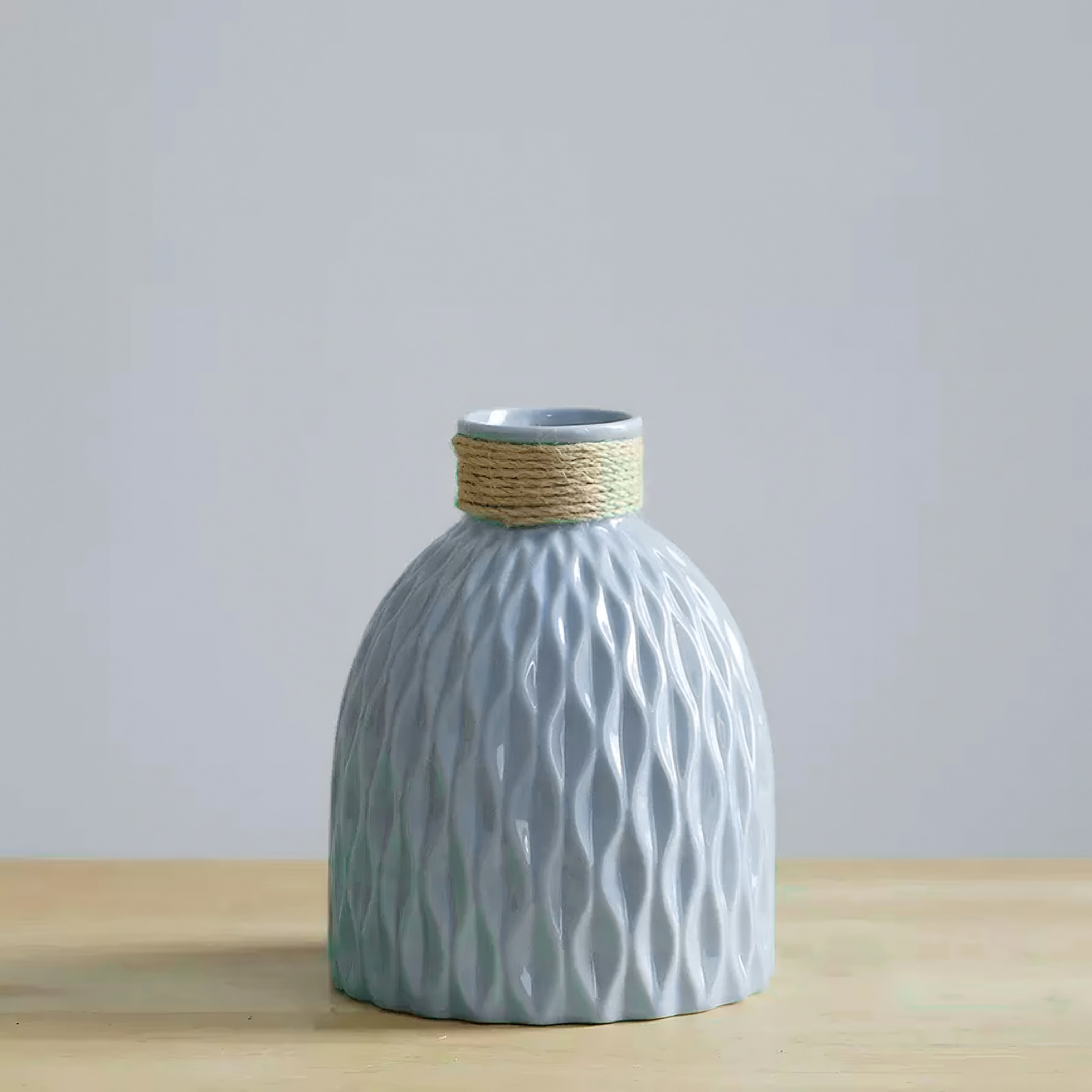 Rope Trimmed Textured Vase - Blue