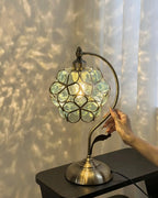 Whispering Clover: Artisan Stained Glass and Brass Table Lamp