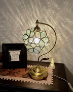 Whispering Clover: Artisan Stained Glass and Brass Table Lamp