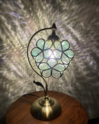 Whispering Clover: Artisan Stained Glass and Brass Table Lamp