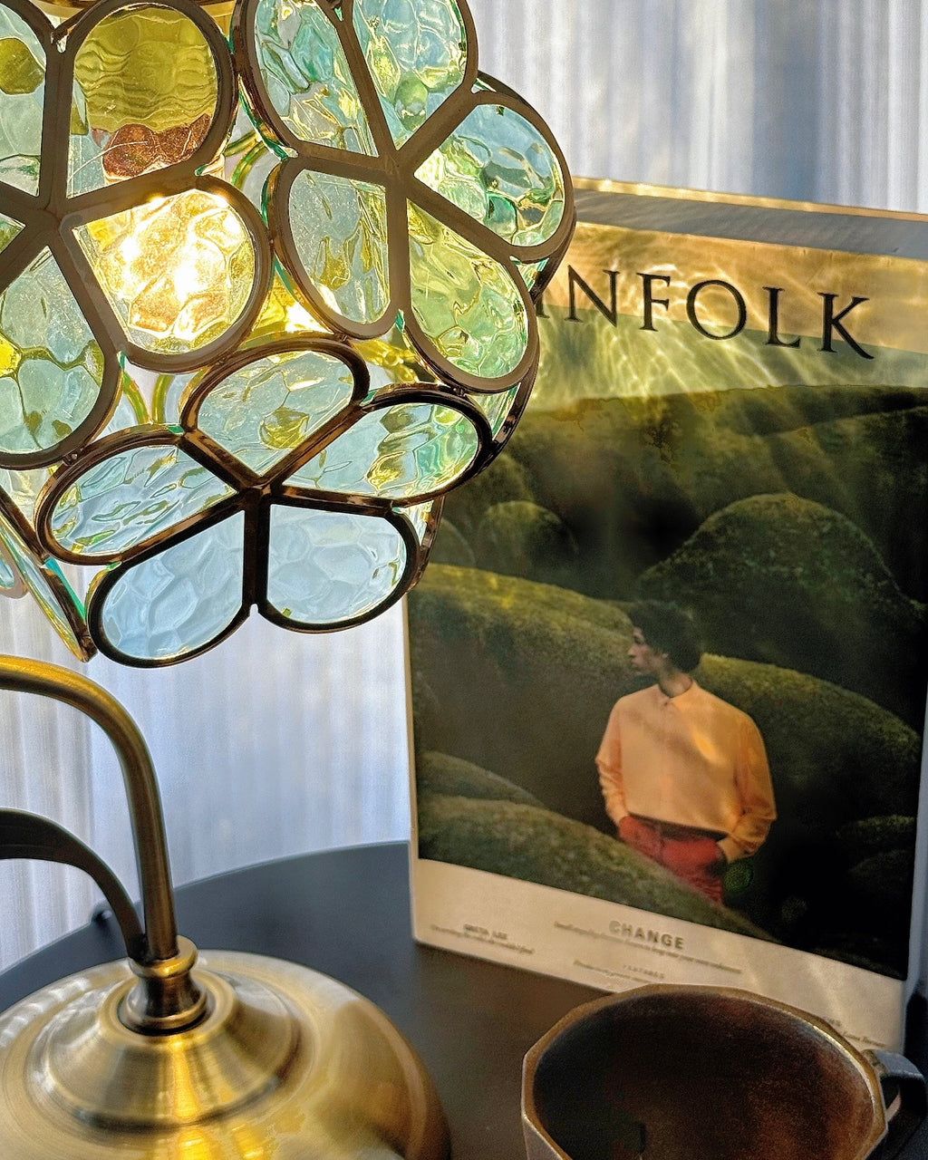 Whispering Clover: Artisan Stained Glass and Brass Table Lamp