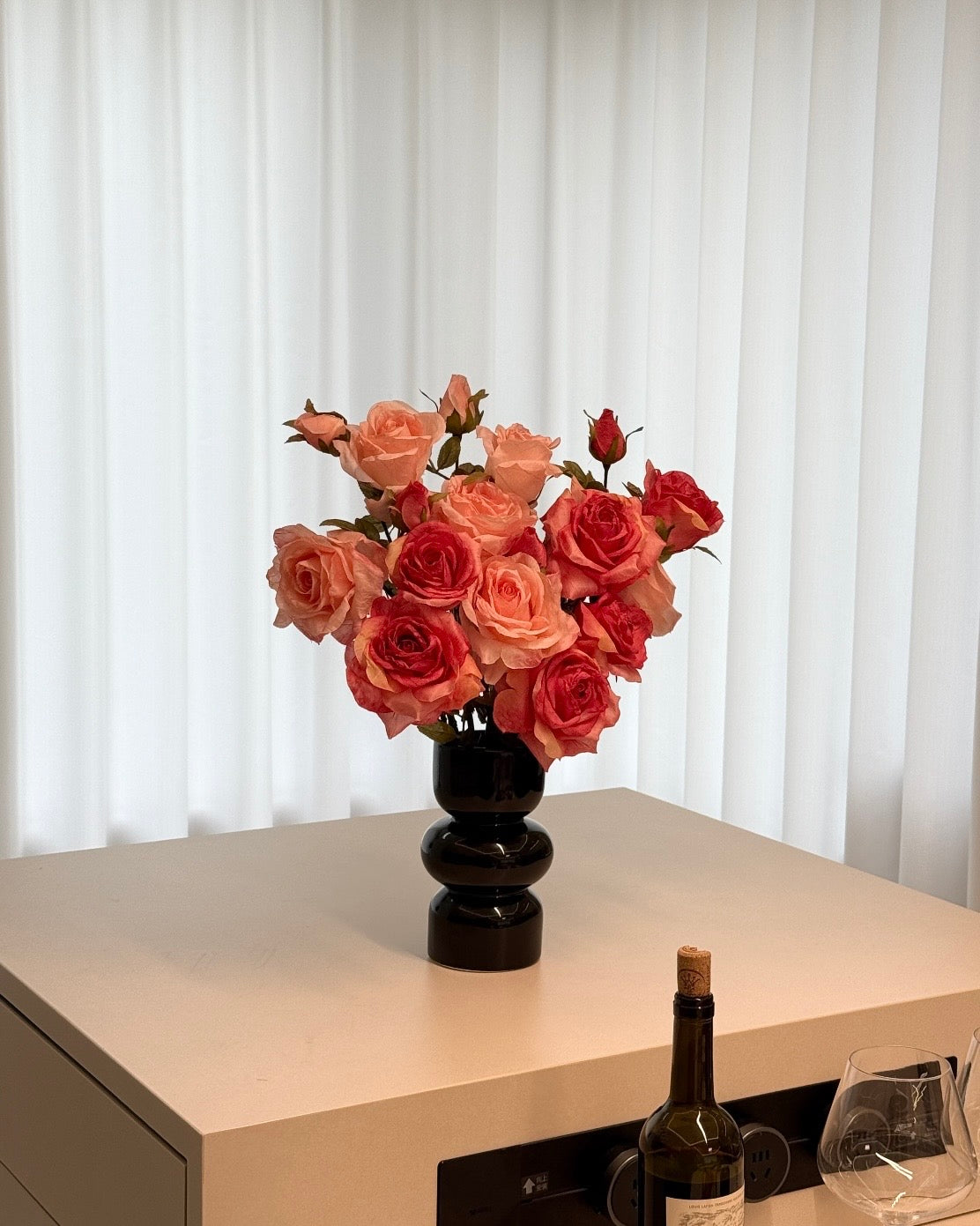 Blush & Coral Rose Bouquet Faux Floral Arrangement