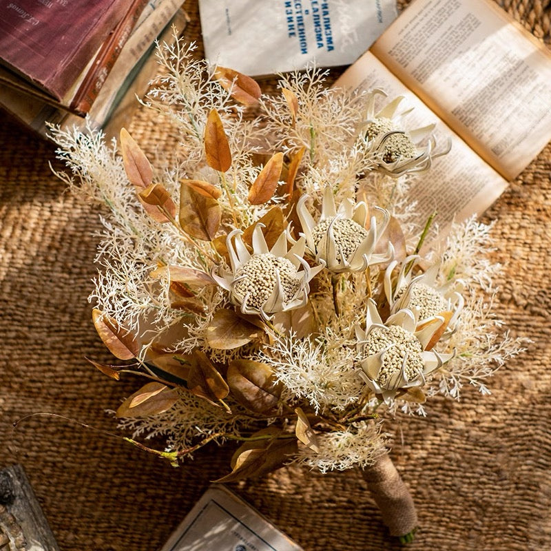 Faux Floral Arrangement - Neutral Tones Protea & Foliage