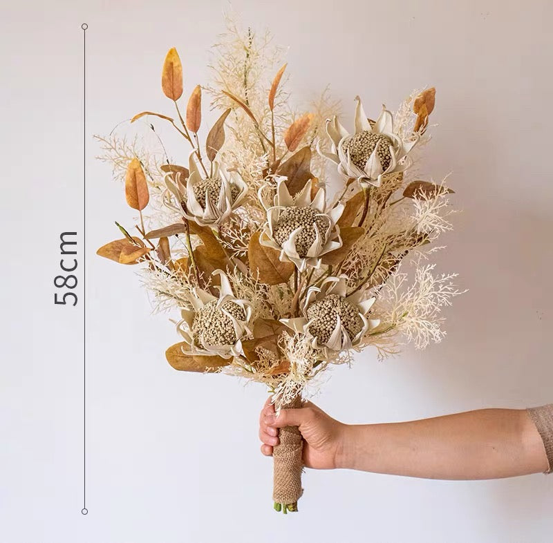 Faux Floral Arrangement - Neutral Tones Protea & Foliage