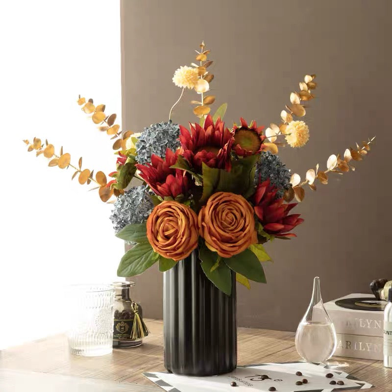 Faux Rose Arrangement - Autumn - Hued Mixed Blooms