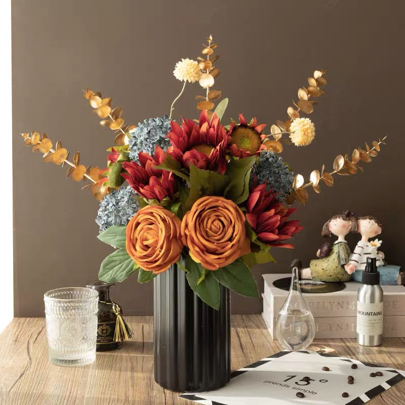 Faux Rose Arrangement - Autumn - Hued Mixed Blooms