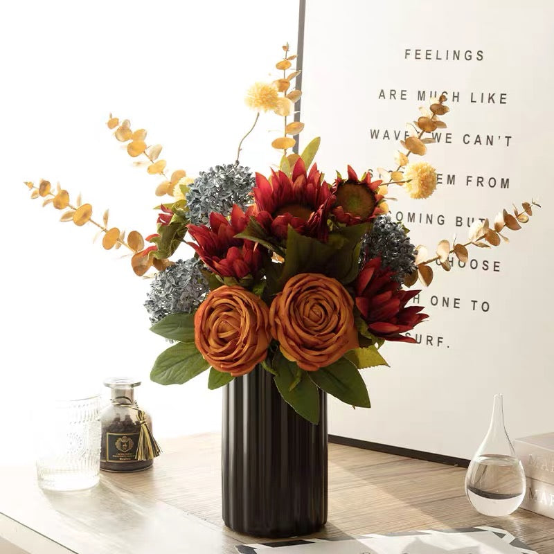 Faux Rose Arrangement - Autumn - Hued Mixed Blooms
