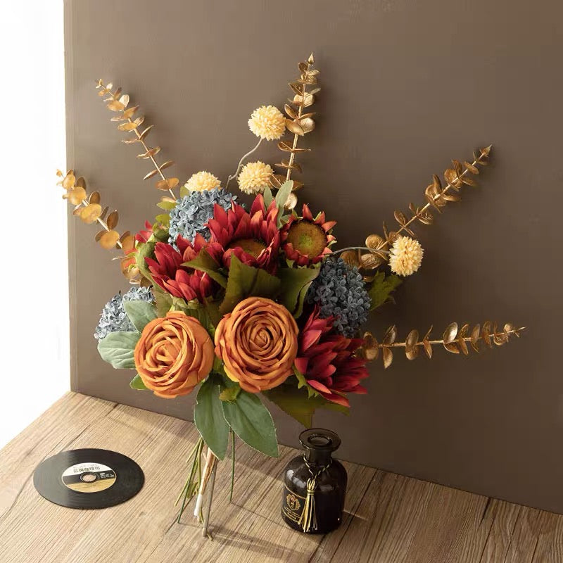 Faux Rose Arrangement - Autumn - Hued Mixed Blooms
