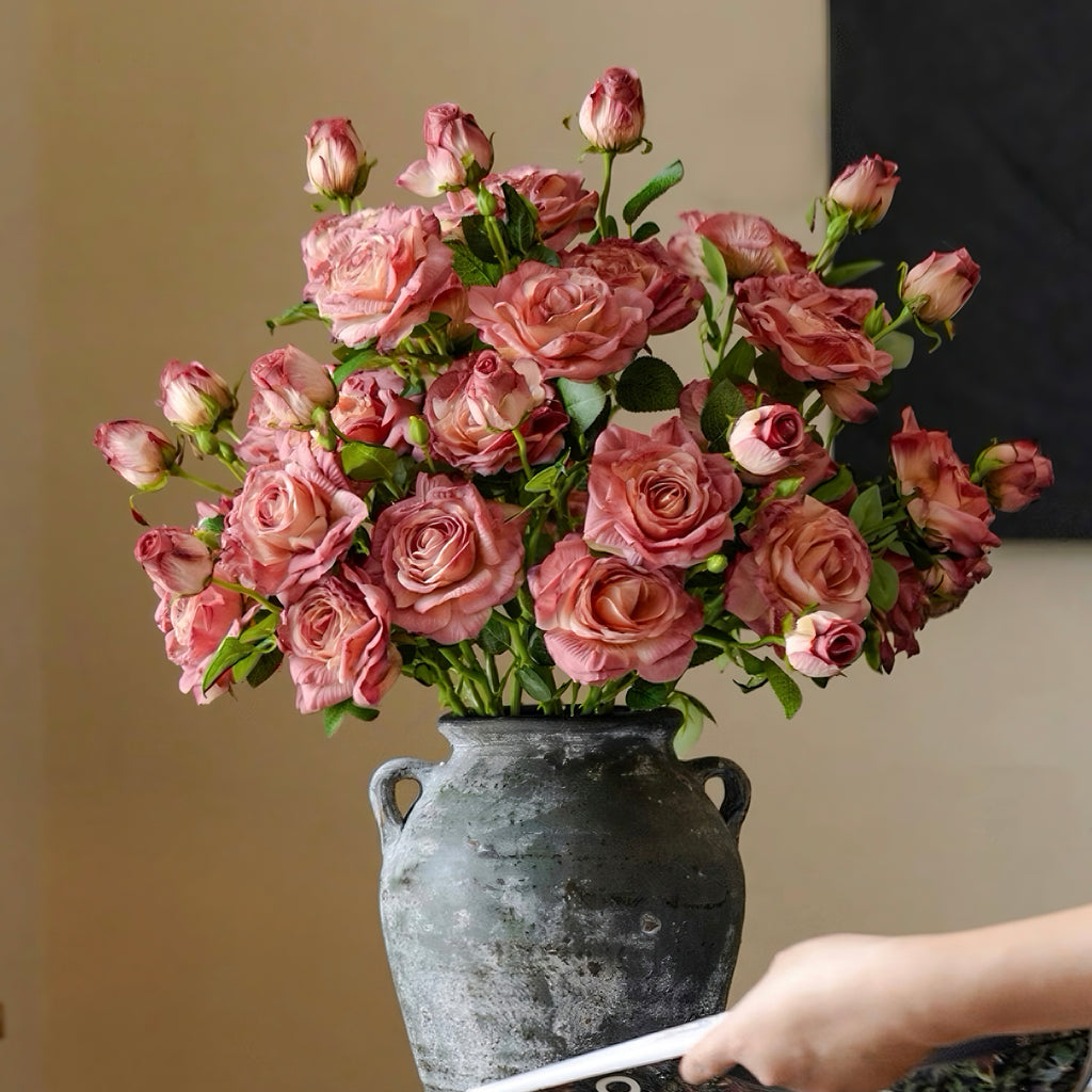 Elegant Faux Floral Arrangement - Pink Rose & Greenery