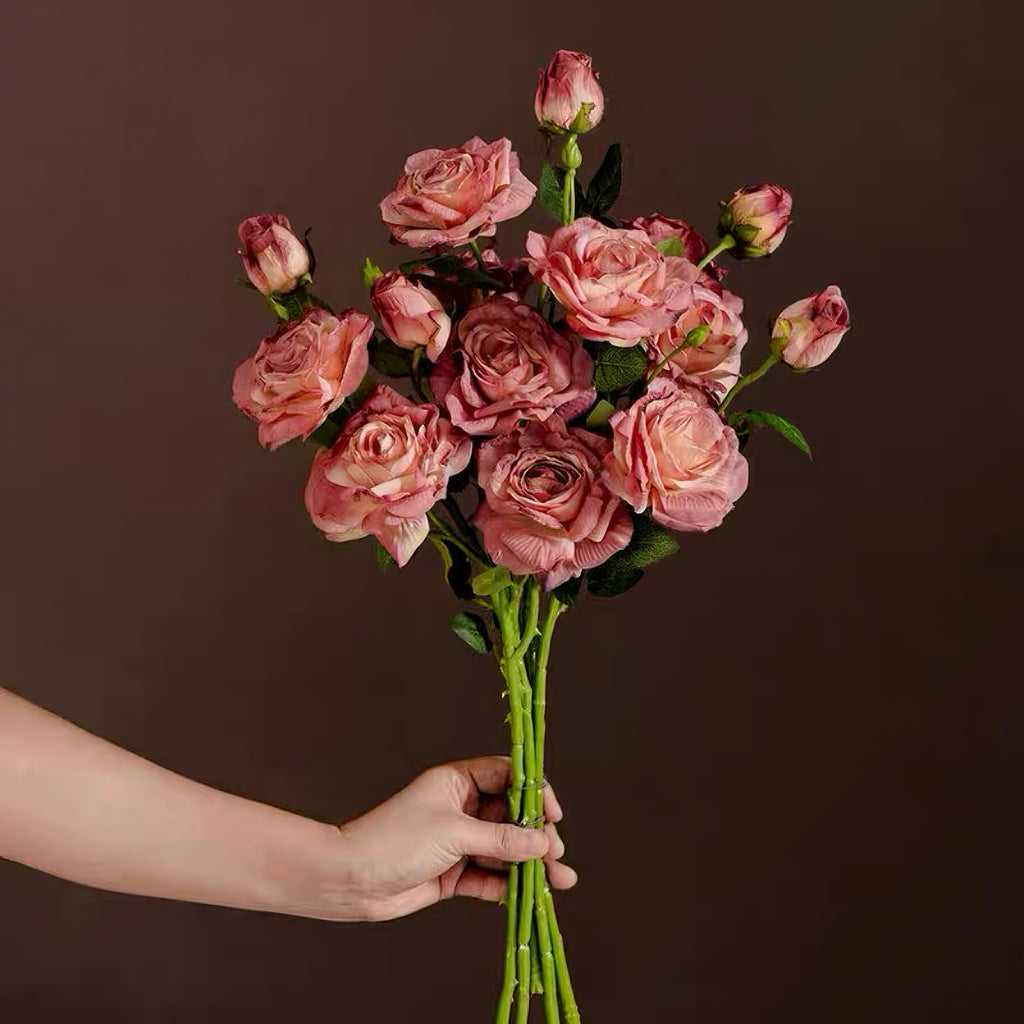 Elegant Faux Floral Arrangement - Pink Rose & Greenery